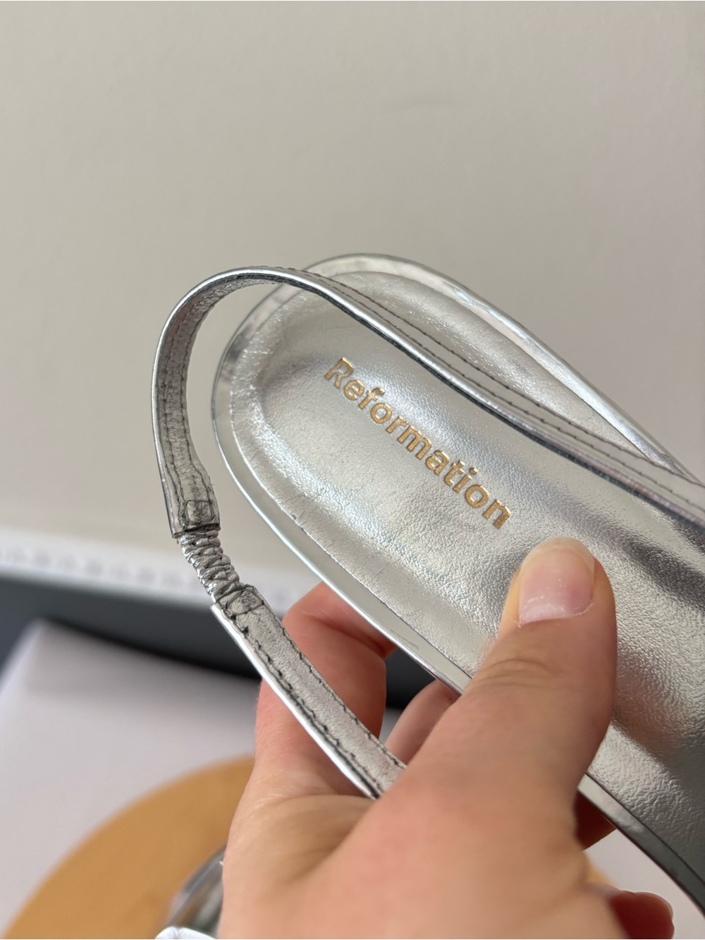 NEW Reformation Patent Leather Silver Metallic Pointer Loafer Slingback Heels - Picture 6 of 8